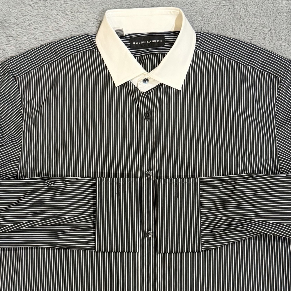 Ralph Lauren Black Label Men's 15.5 Button Shirt Bengal Stripe French Cuff Italy